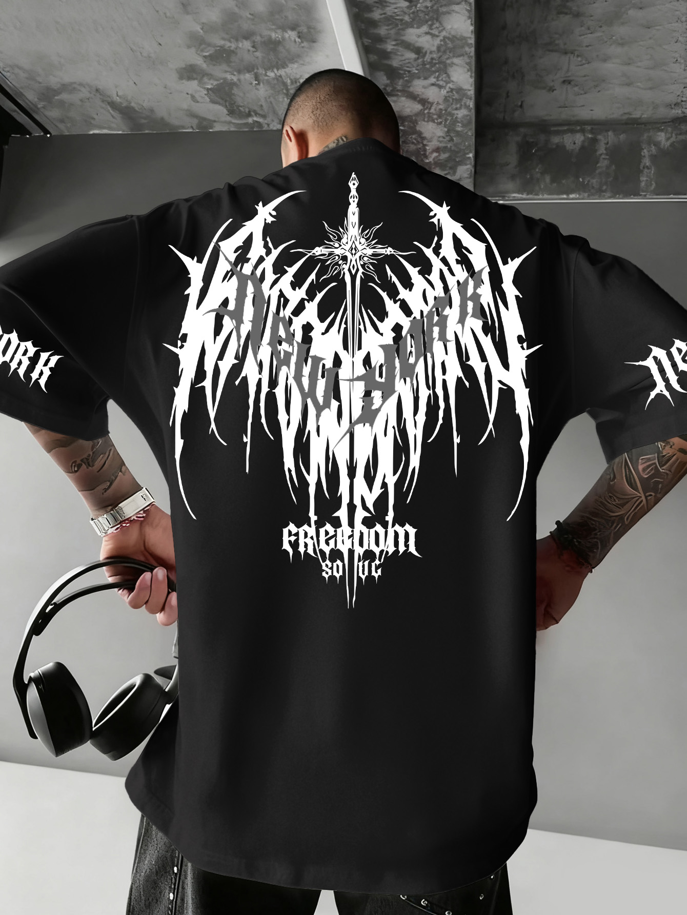 Men'S Fashion New York - Herren Hip-Hop Kurzarm-T-Shirt, Thorn Wing Sword