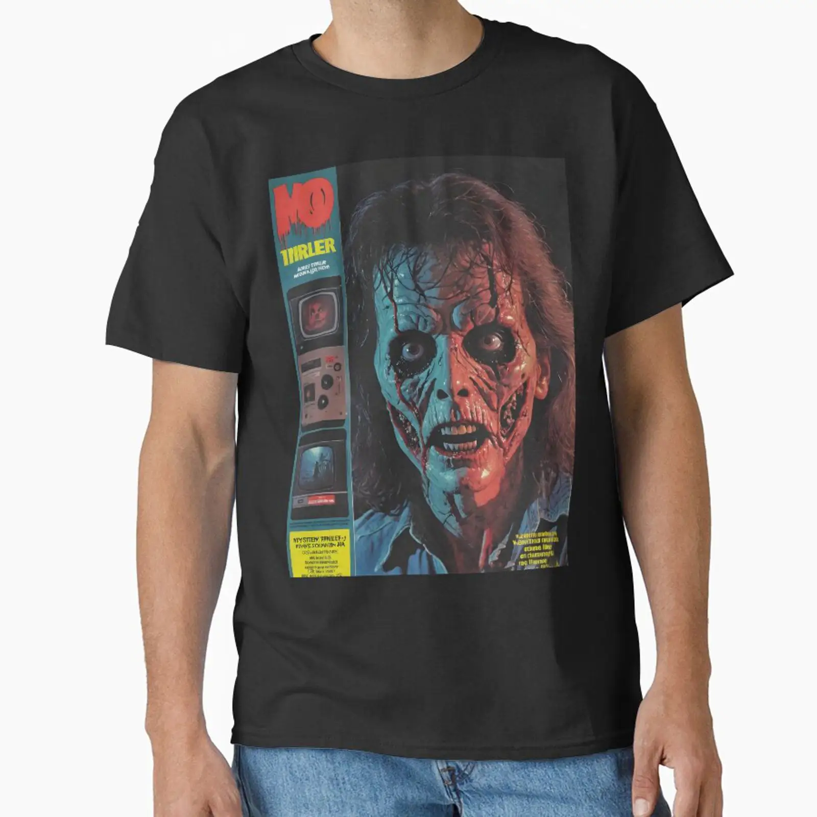 Mens Fashion Magazines - Horror-TV-Magazin Klassisches T-Shirt Vintage-Waschung Grafik Stilvoll