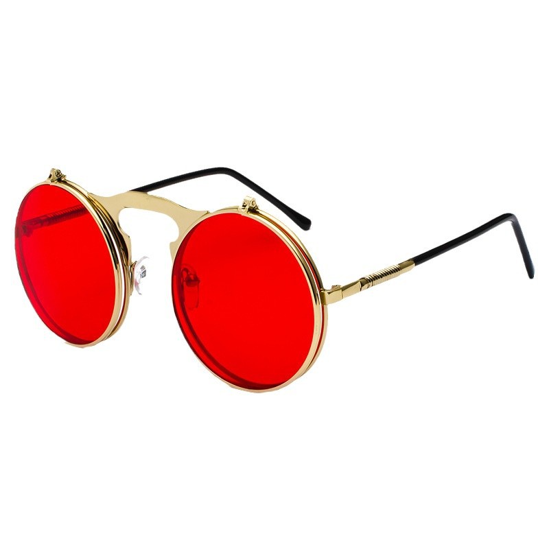 Men'S Fashion Round Glasses - Retro Steampunk Runde Sonnenbrille in Rot
