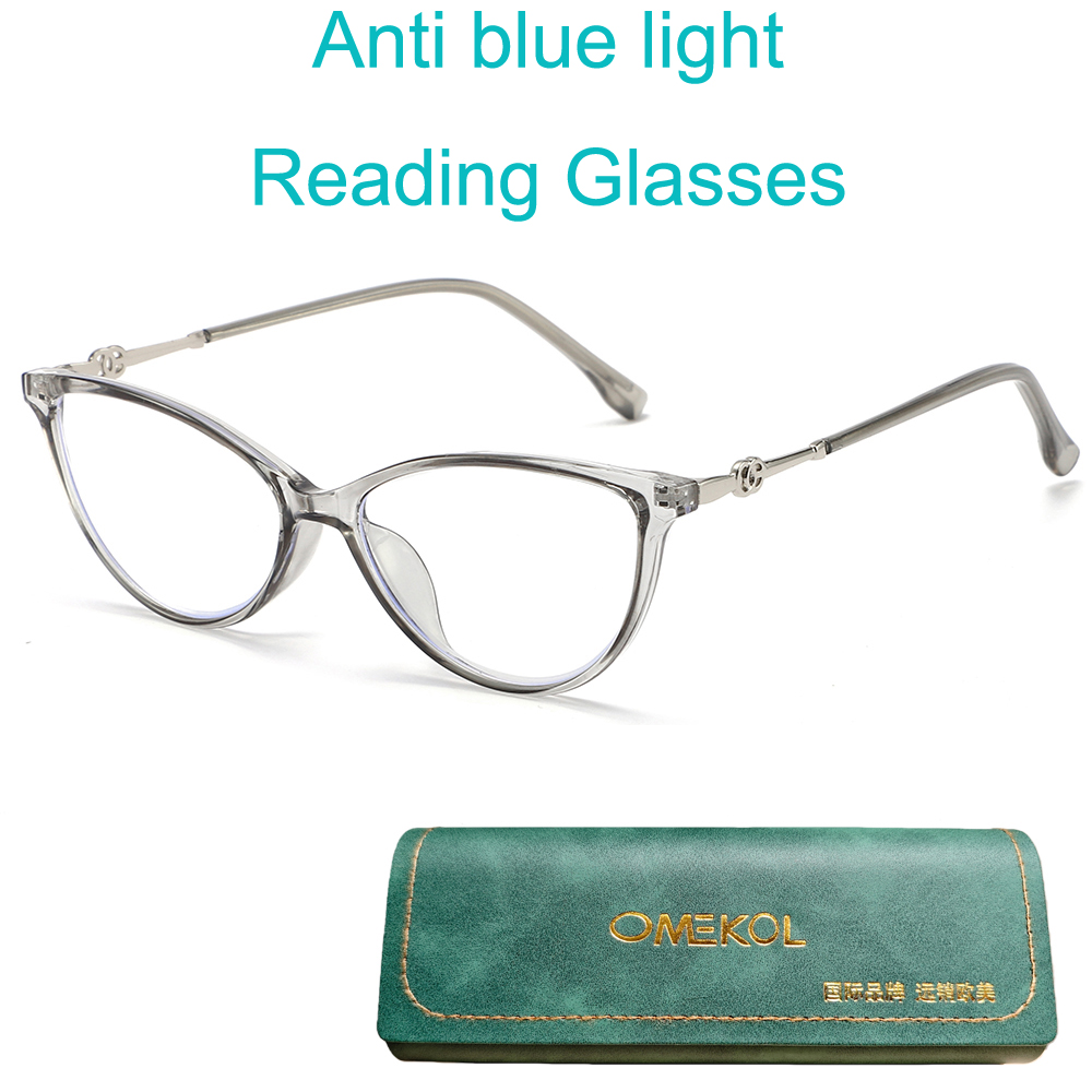 Mens Fashion Reading Glasses - OMEKOL Modische Cat-Eye Blaulichtfilter-Lesebrille für Männer,