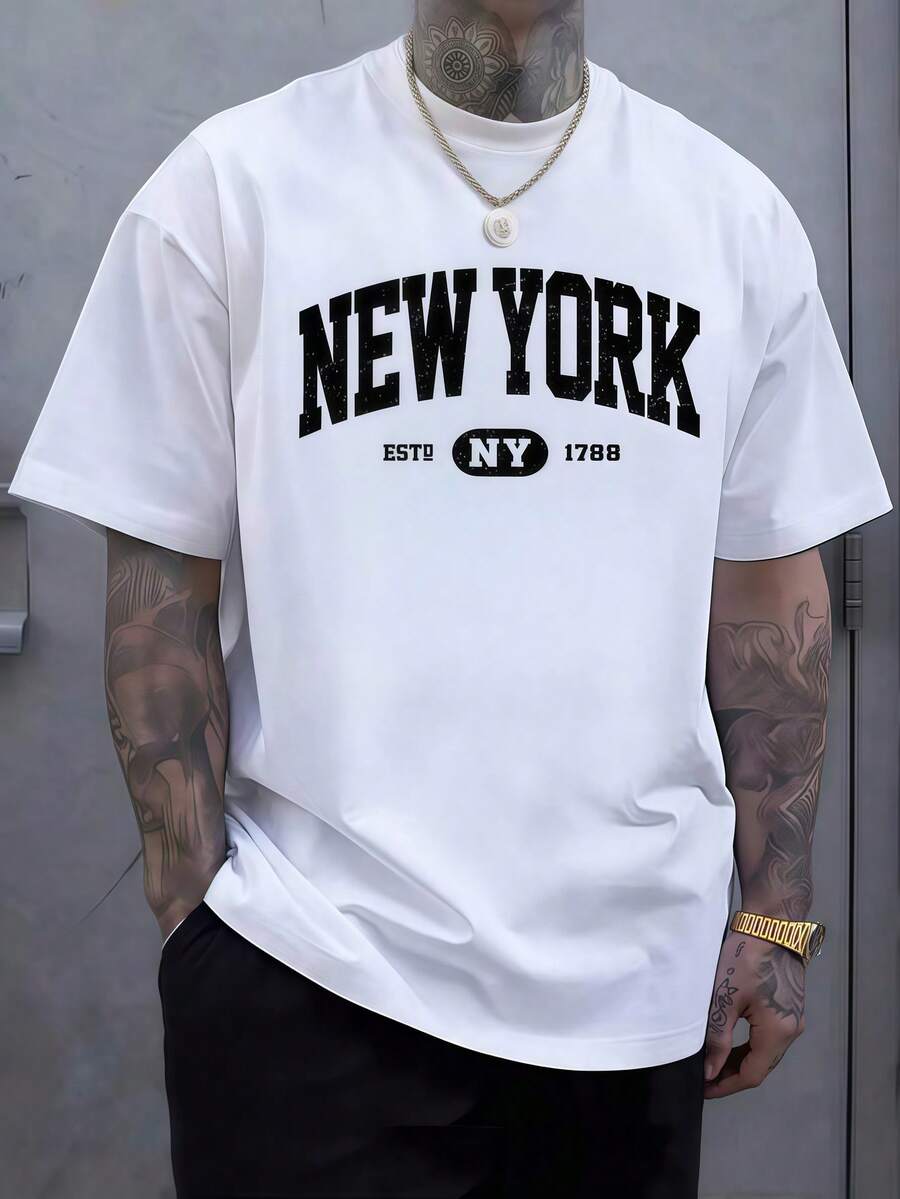 Men'S Fashion New York - 1 Stück Herrenkleidung New York Schriftzug-Print